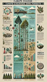 DALL·E 2024-11-11 07.05.55 - A detailed vertical infographic showcasing the impact of climate change on forests. Show elements like drought, pest infestations, and extreme weather